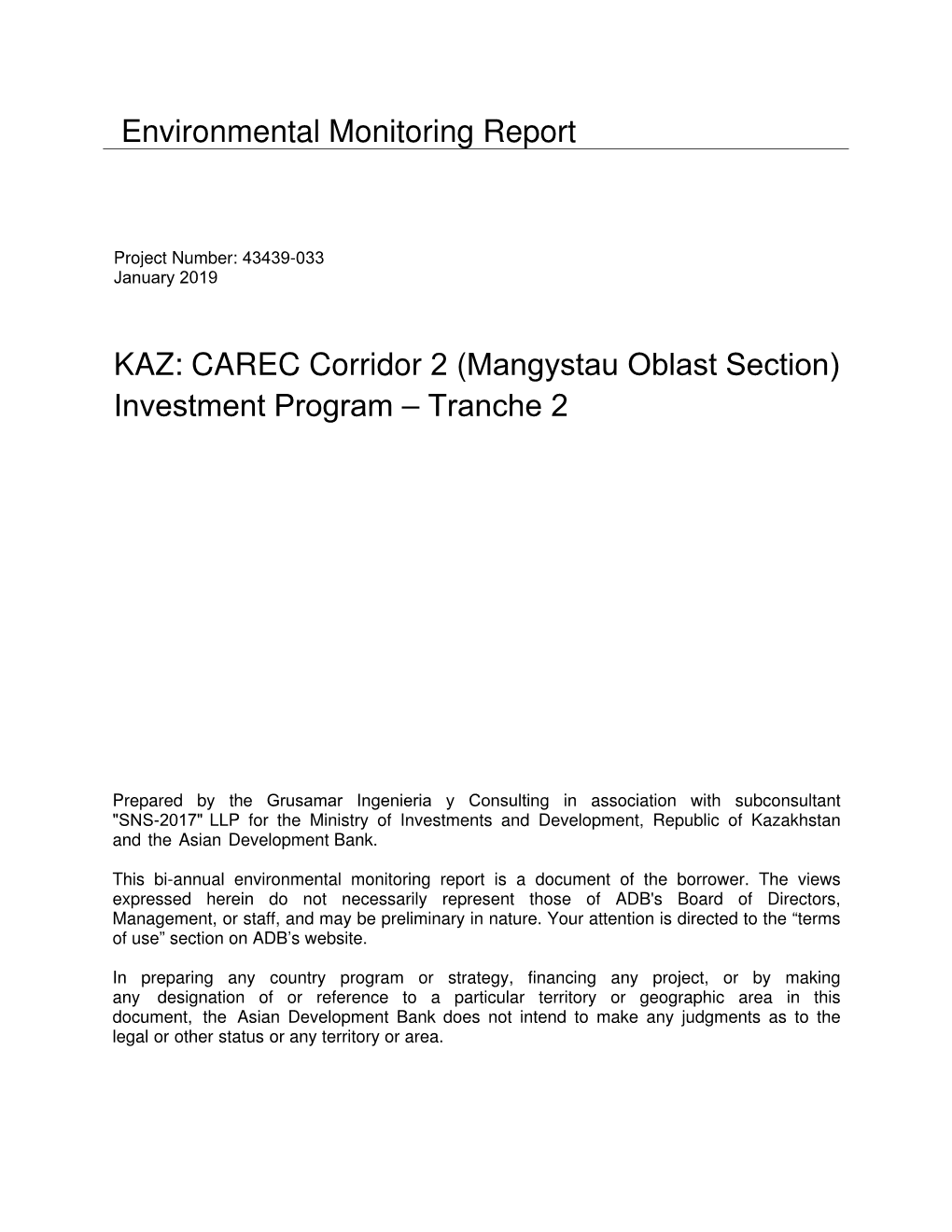 CAREC Corridor 2 (Mangystau Oblast Section) Investment Program – Tranche 2