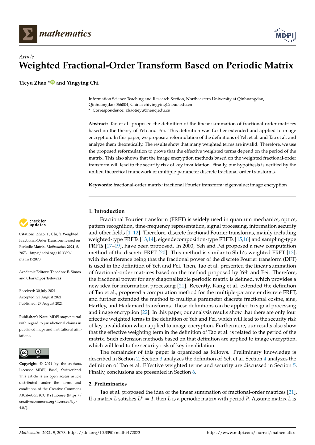 Weighted Fractional-Order Transform Based on Periodic Matrix