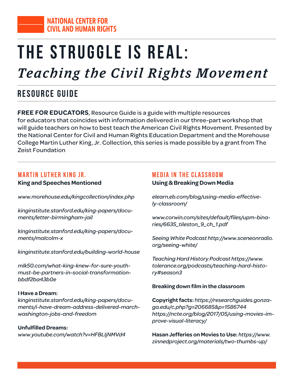 THE STRUGGLE IS REAL: Teaching the Civil Rights Movement RESOURCE GUIDE