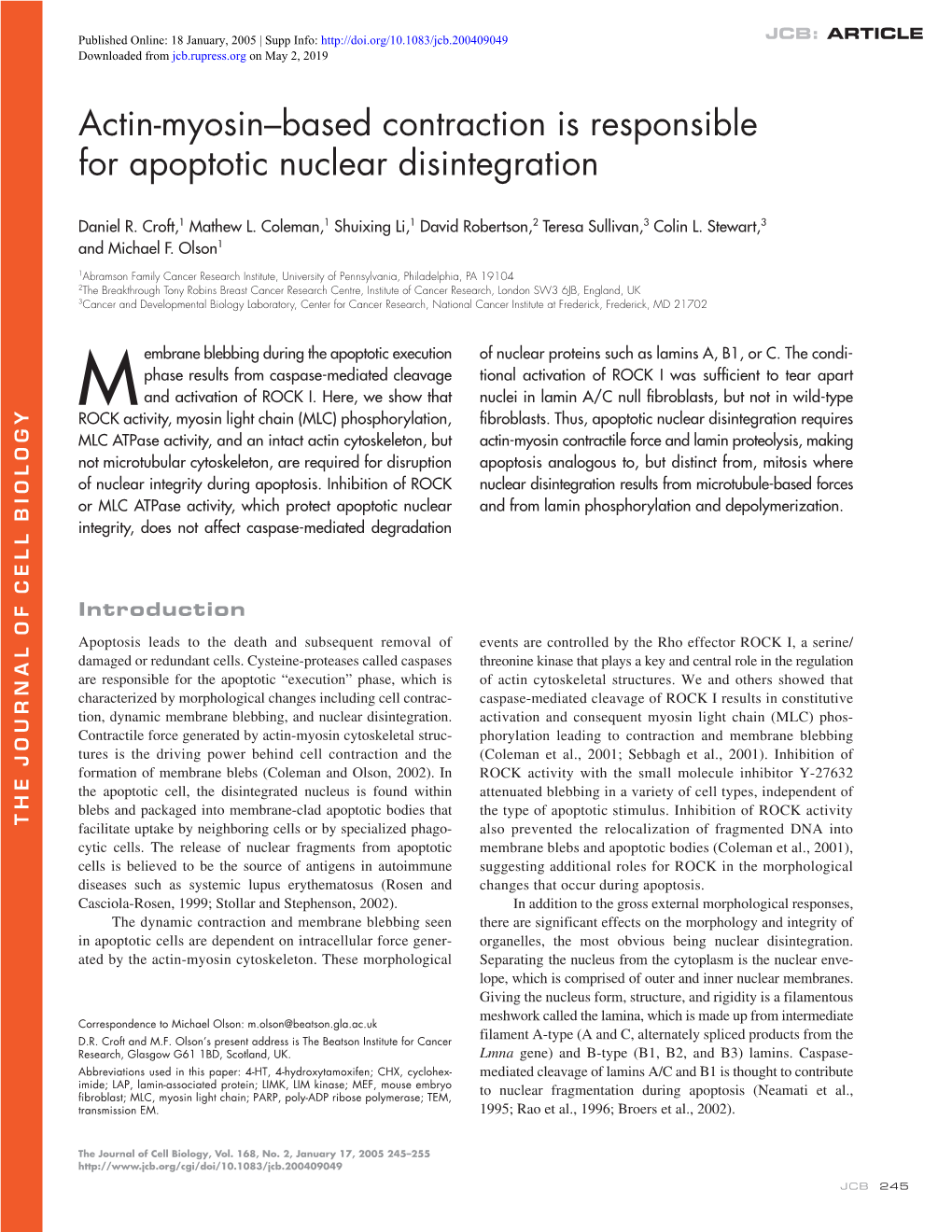 Actin-Myosin–Based Contraction Is Responsible for Apoptotic