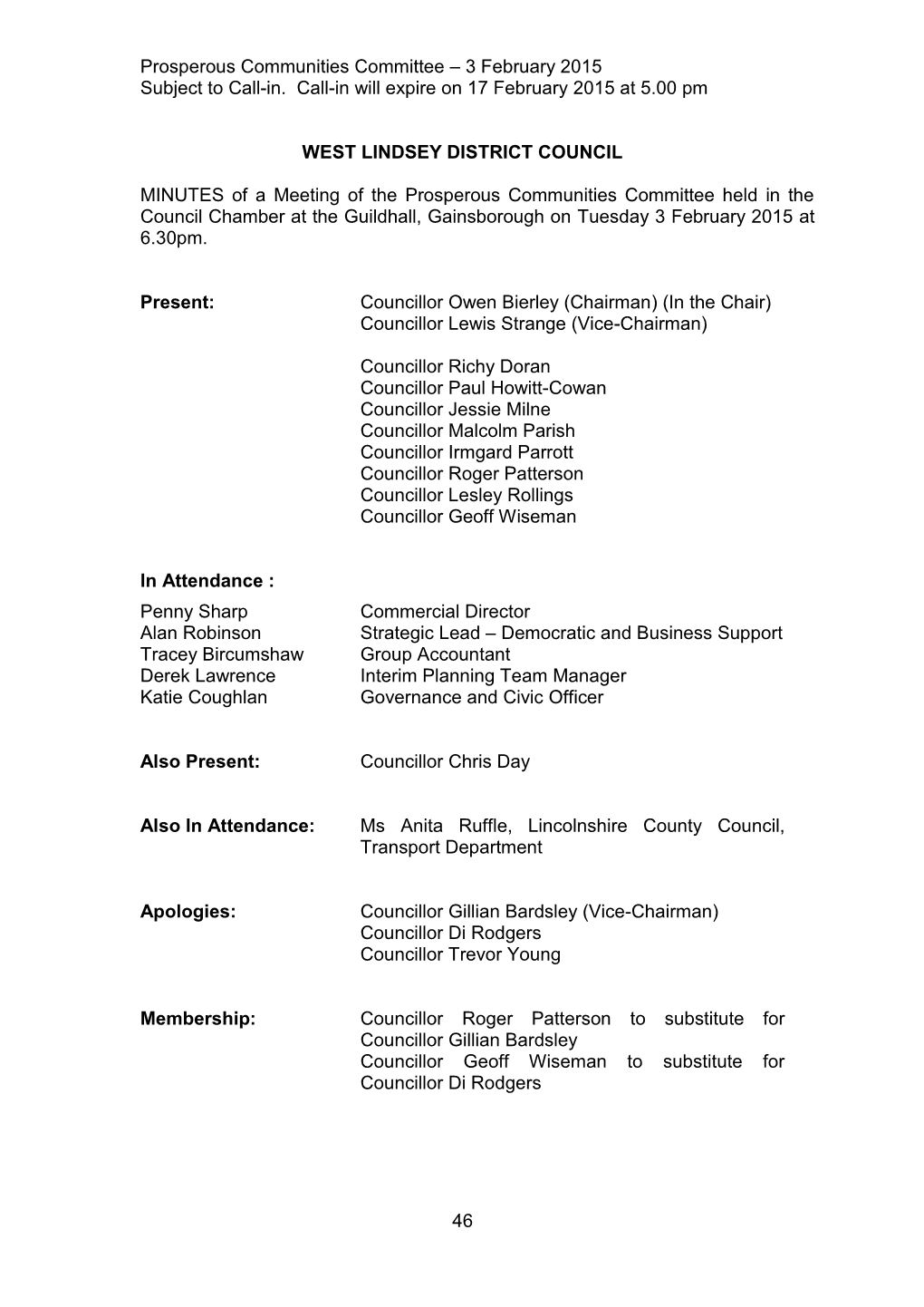 Prosperous Communities Committee – 3 February 2015 Subject to Call-In