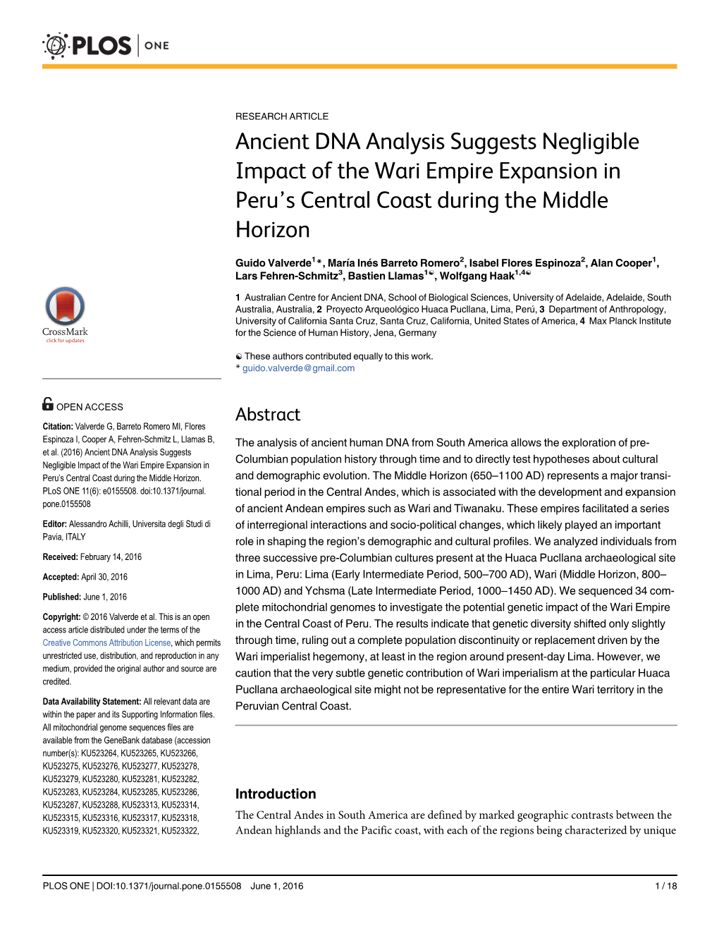 Ancient DNA Analysis Suggests Negligible Impact of the Wari Empire Expansion in Peru's Central Coast During the Middle Horizon