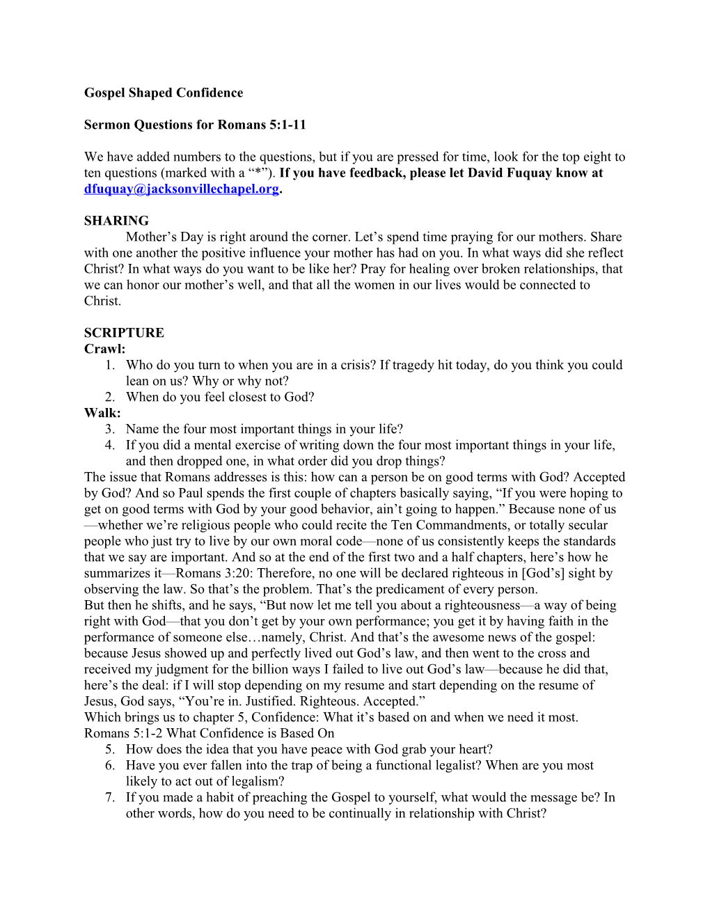 Sermon Question Template