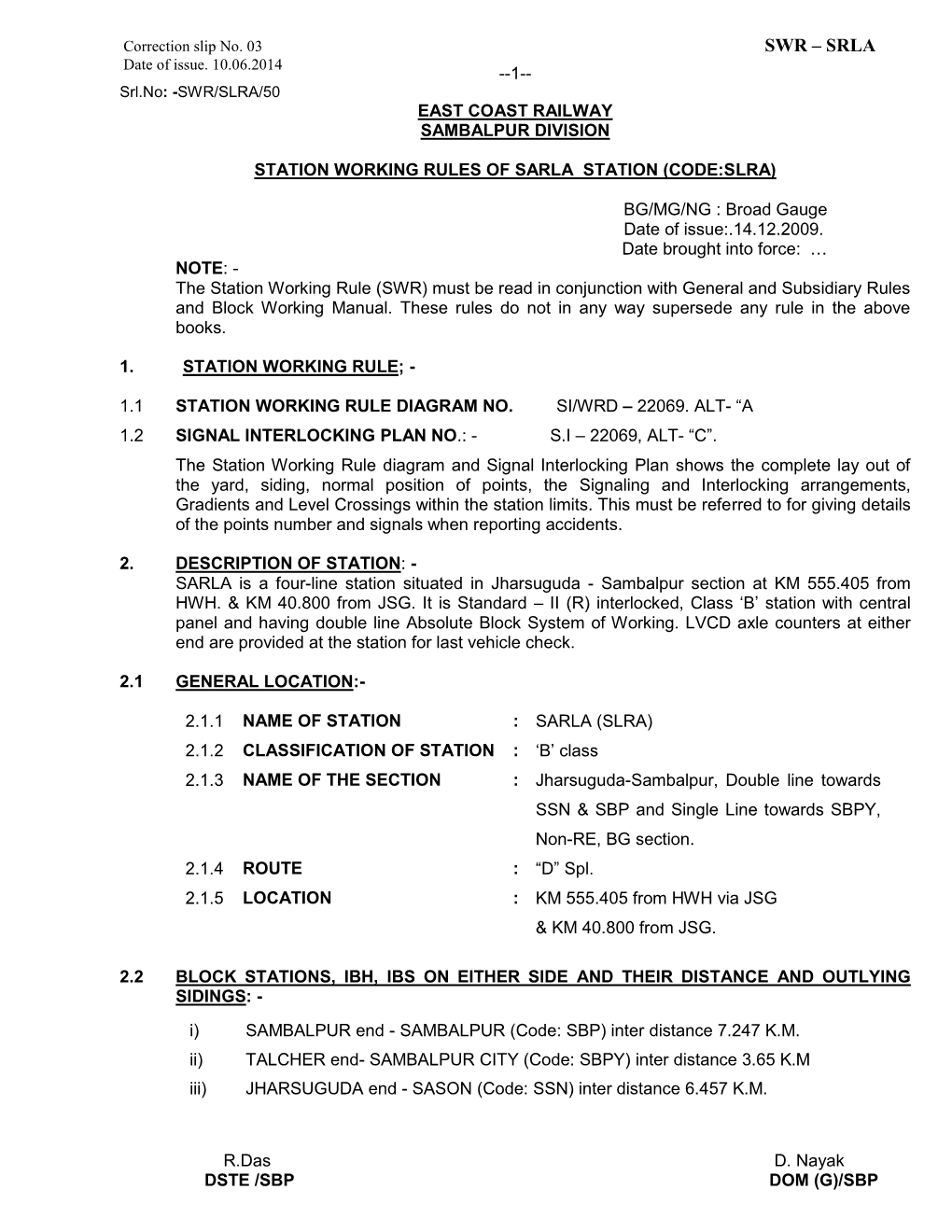 Station Working Rules of Sarla Station (Code:Slra)