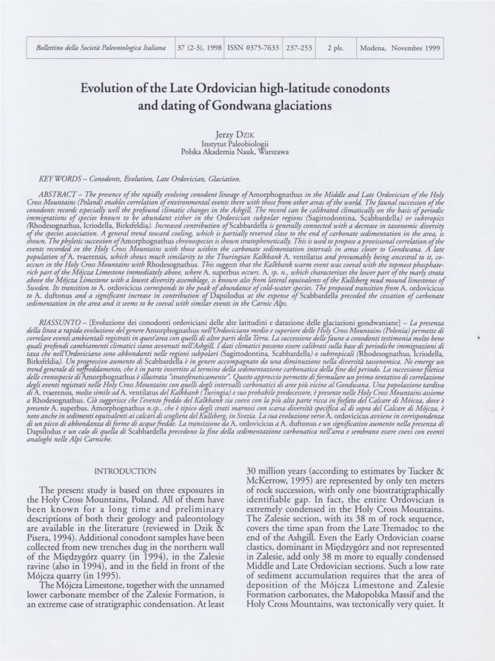 Evolution of the Late Ordovician High-Latitude Conodonts an D Dating of Gondwana Glaciations