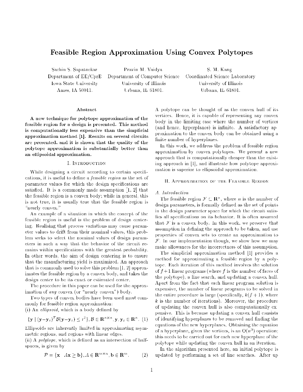 Feasible Region Approximation Using Convex Polytopes