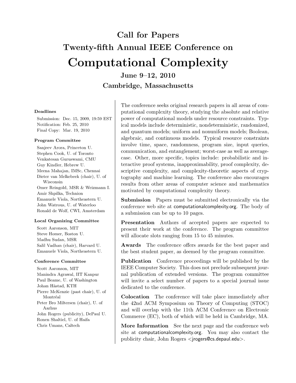 Computational Complexity Conference