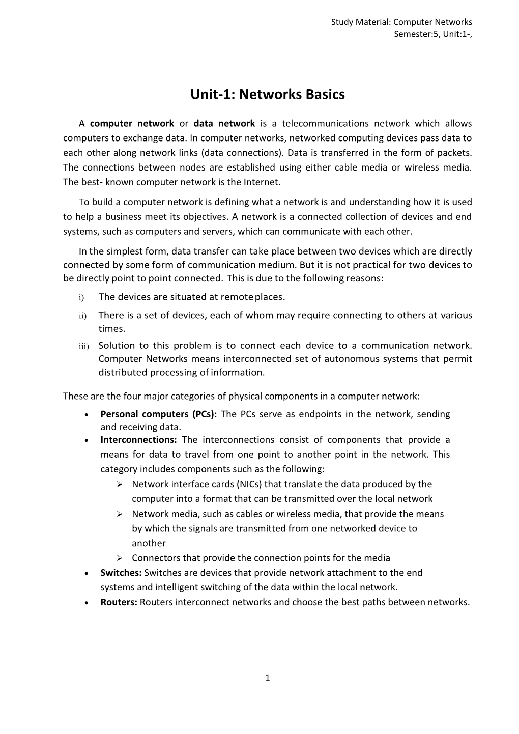 Unit-1: Networks Basics