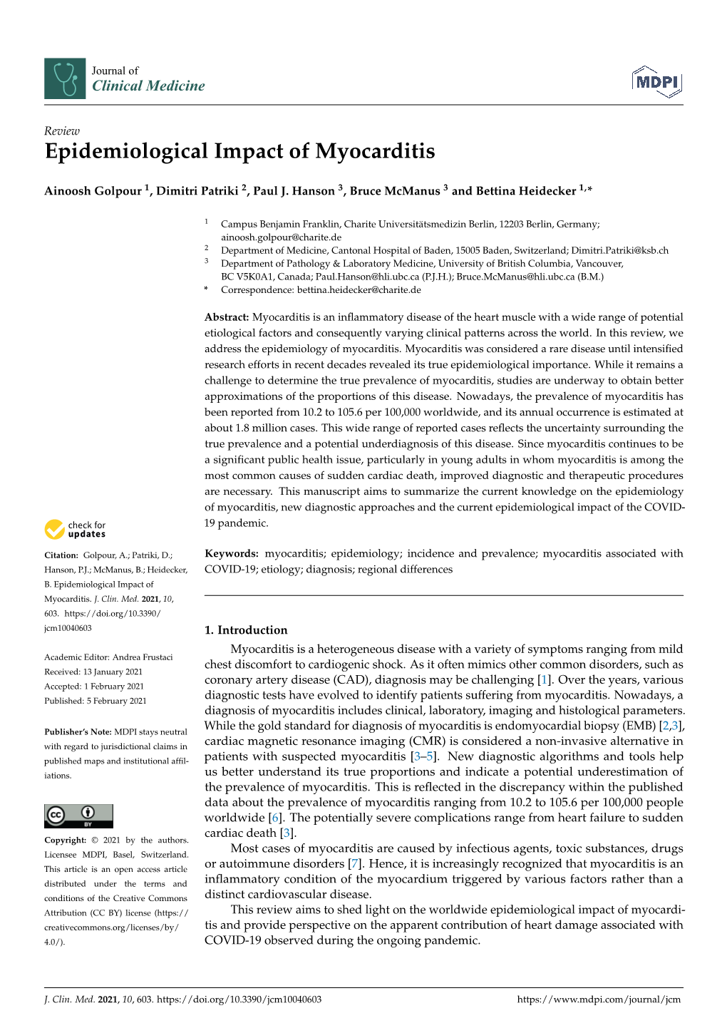 Epidemiological Impact of Myocarditis