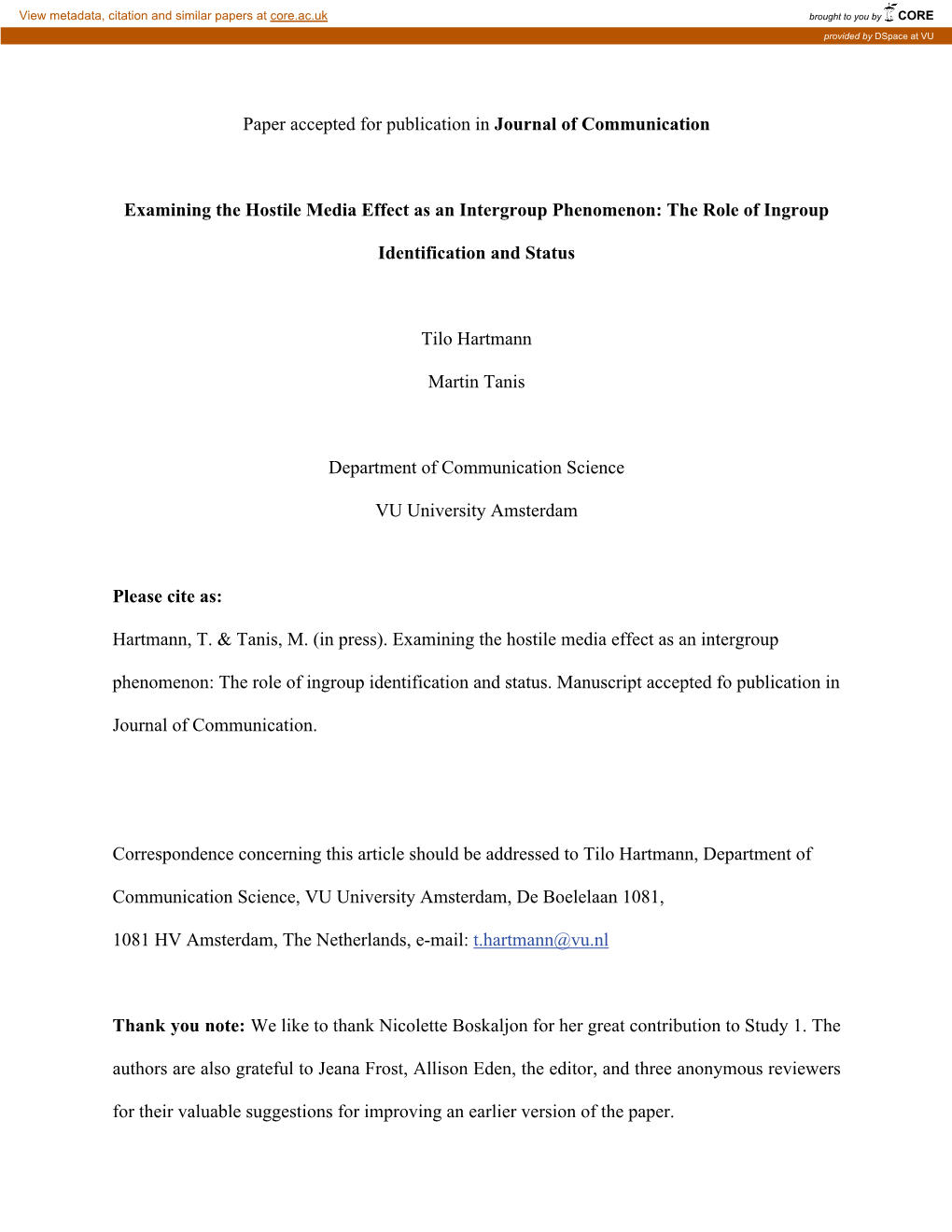 Paper Accepted for Publication in Journal of Communication