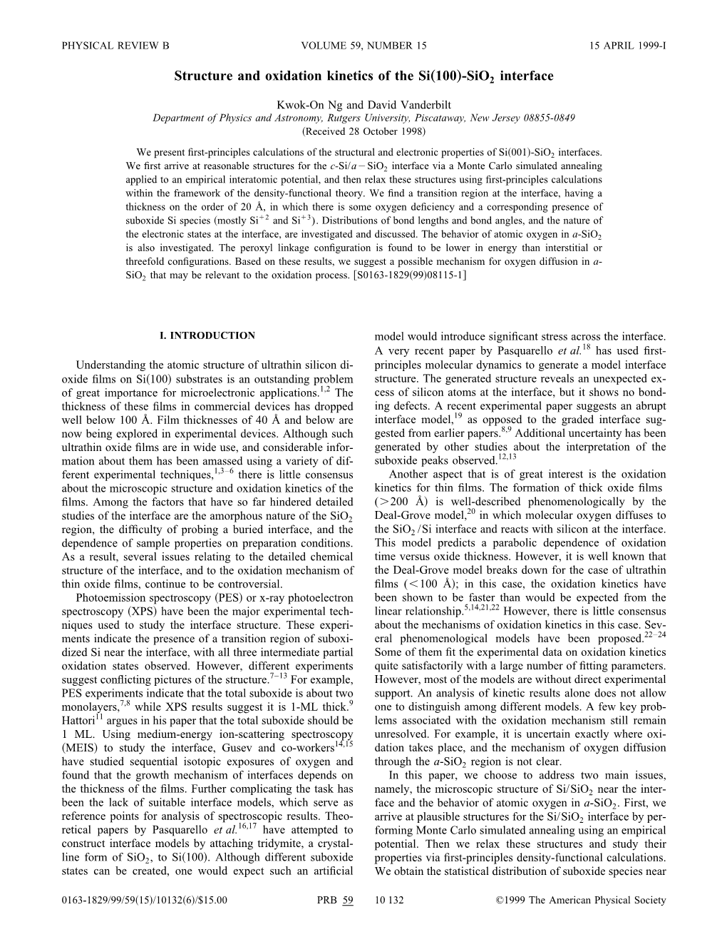 Structure and Oxidation Kinetics of the Si„100…-Sio2 Interface