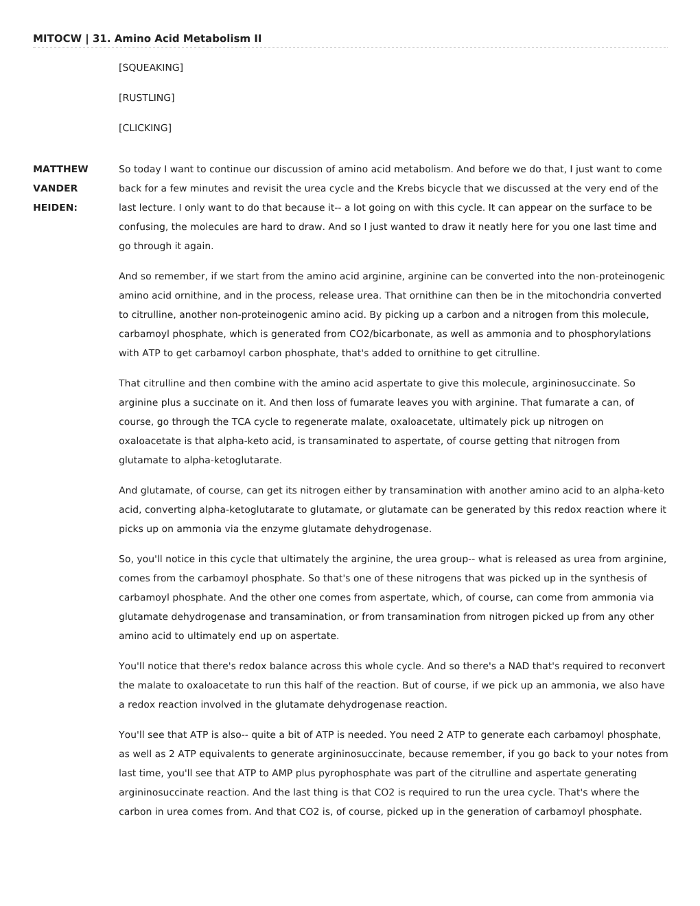 MITOCW | 31. Amino Acid Metabolism II