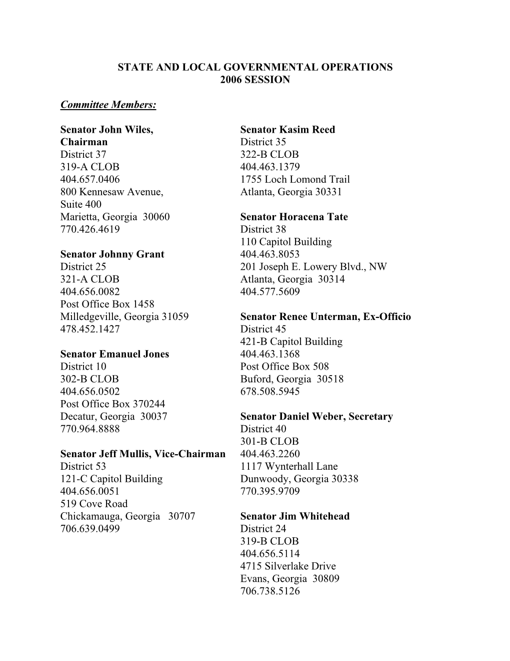 State and Local Governmental Operations 2006 Session