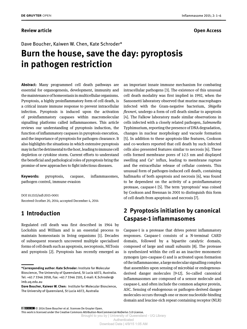 Pyroptosis in Pathogen Restriction