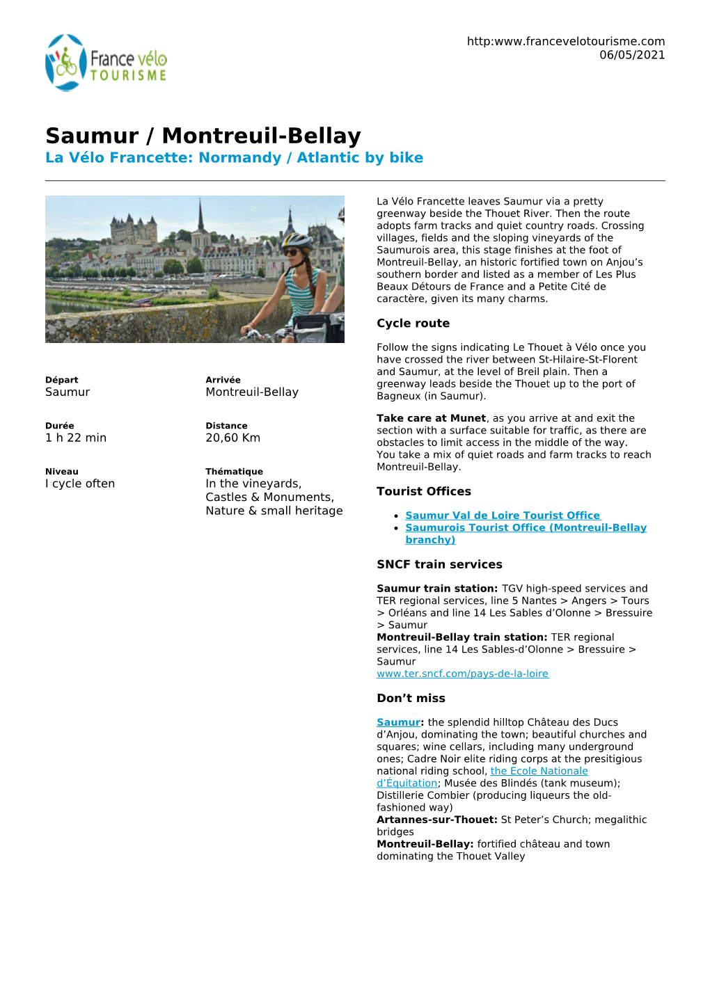Saumur / Montreuil-Bellay La Vélo Francette: Normandy / Atlantic by Bike