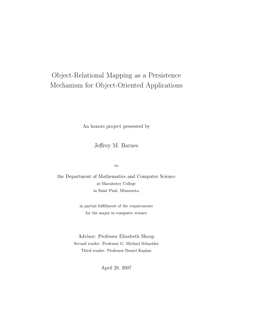 Object-Relational Mapping As a Persistence Mechanism for Object-Oriented Applications