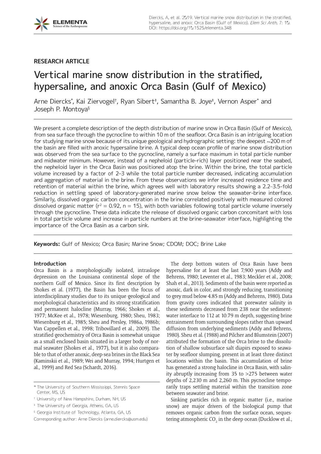 Vertical Marine Snow Distribution in the Stratified, Hypersaline, and Anoxic Orca Basin (Gulf of Mexico)