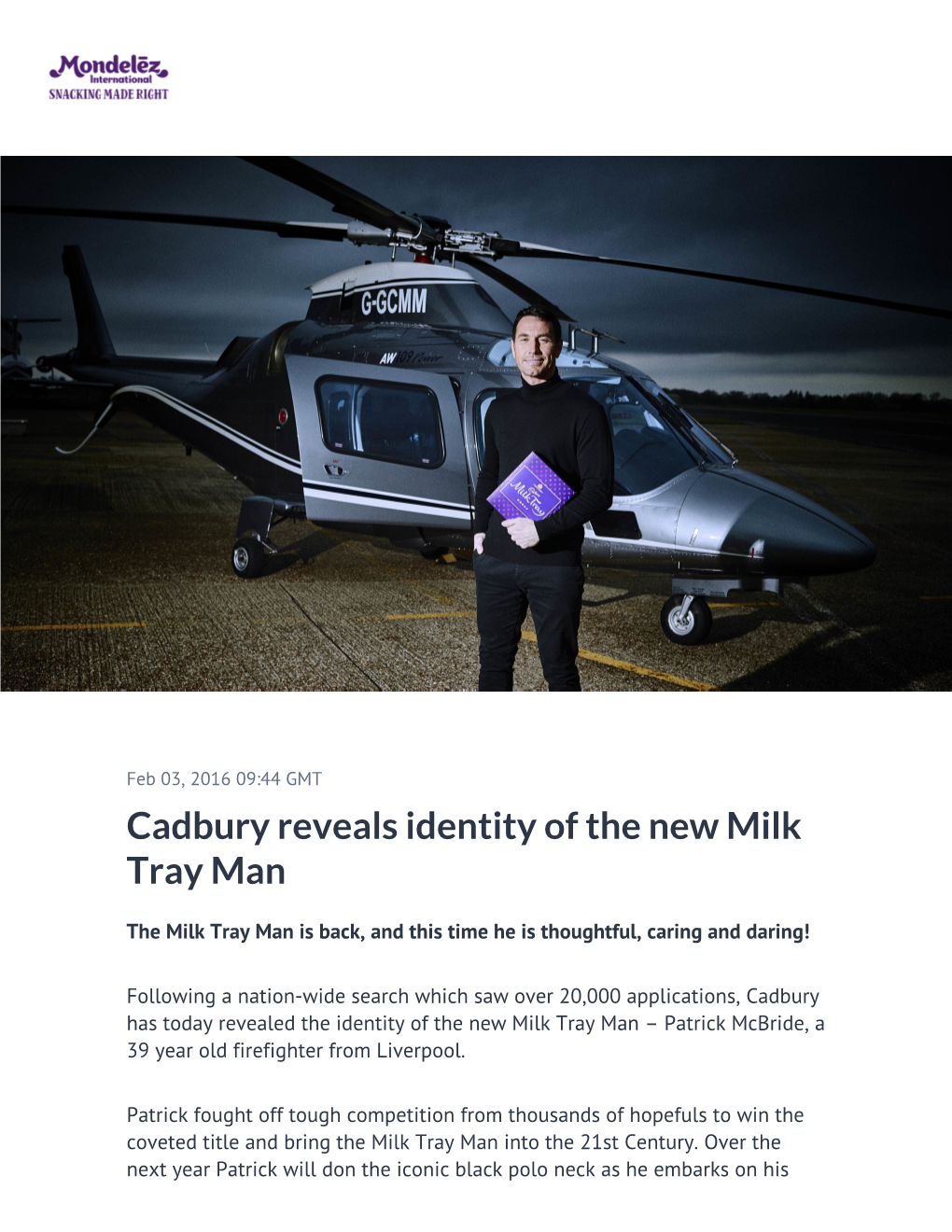 Cadbury Reveals Identity of the New Milk Tray Man