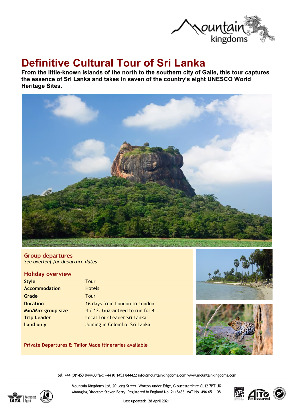 2021 Definitive Cultural Tour of Sri Lanka