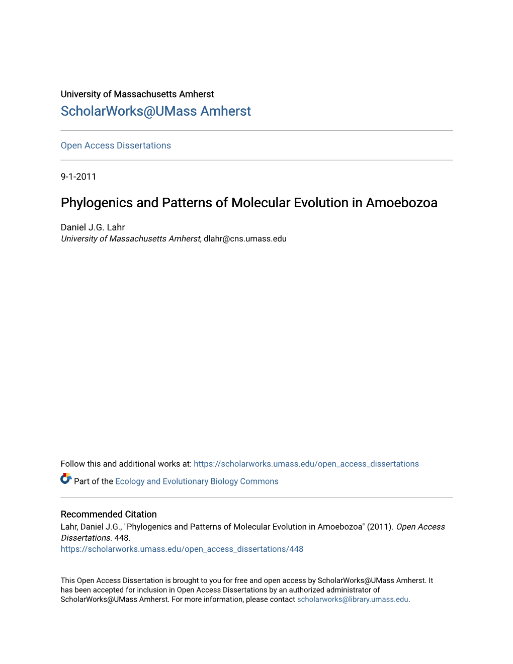 Phylogenics and Patterns of Molecular Evolution in Amoebozoa