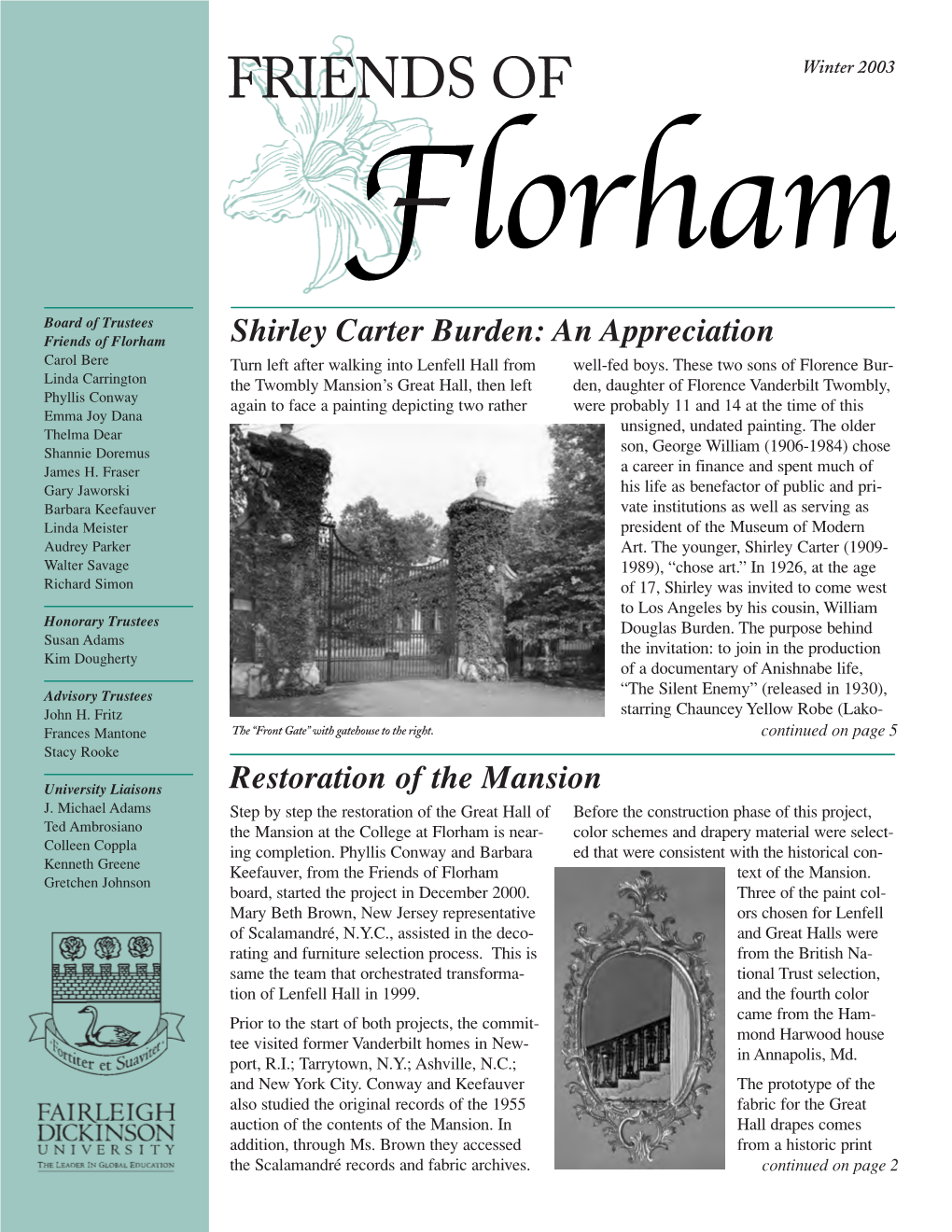 Friends of Florham – Winter 2003