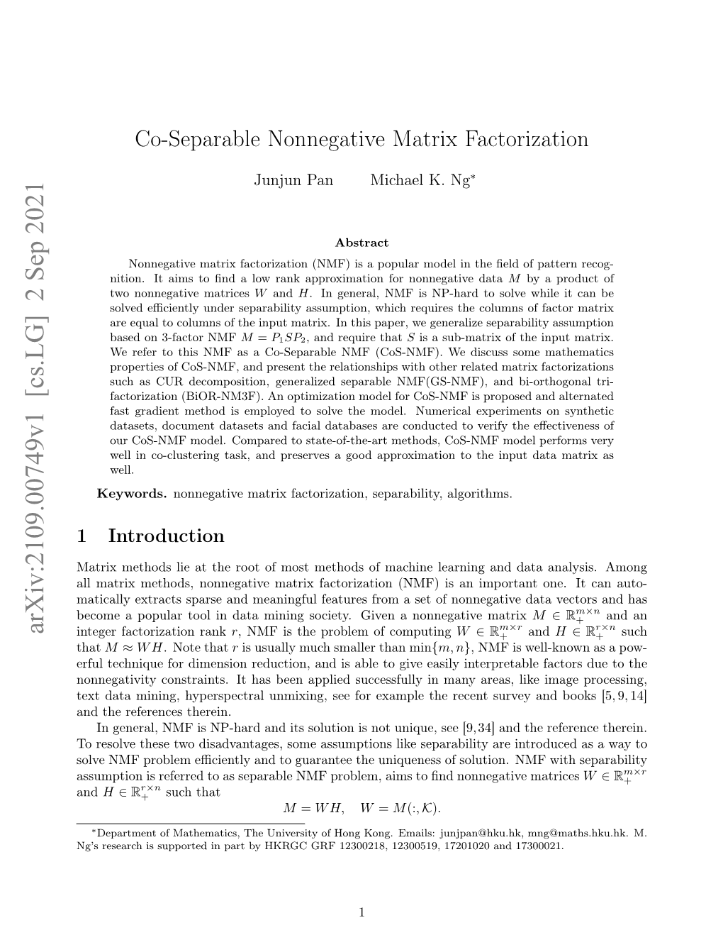 Co-Separable Nonnegative Matrix Factorization