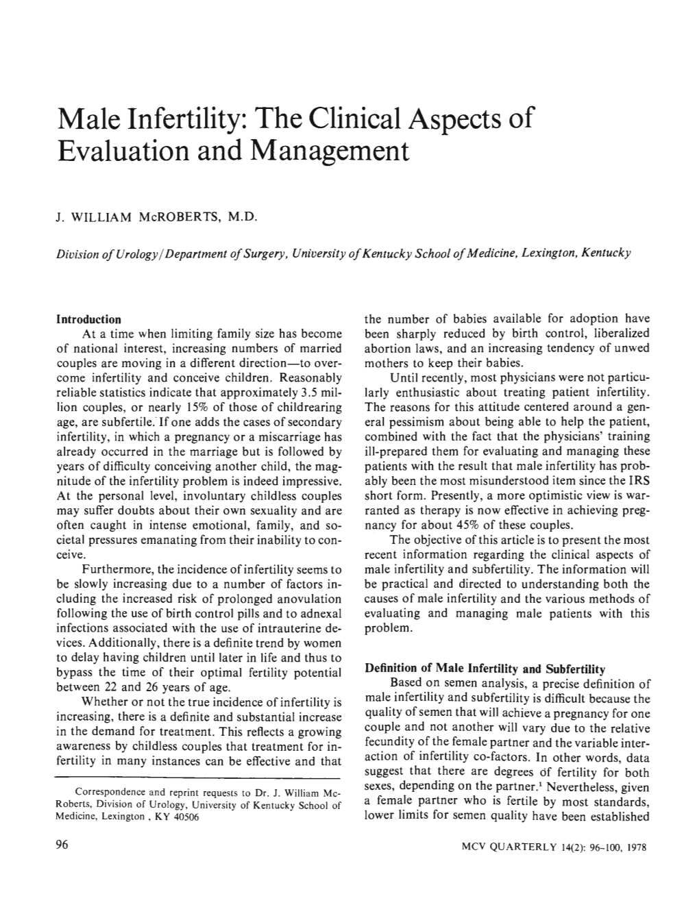 Male Infertility: the Clinical Aspects of Evaluation and Management