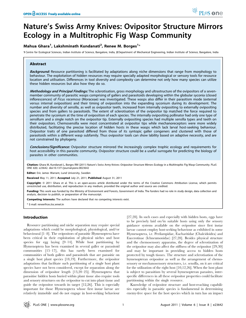 Ovipositor Structure Mirrors Ecology in a Multitrophic Fig Wasp Community