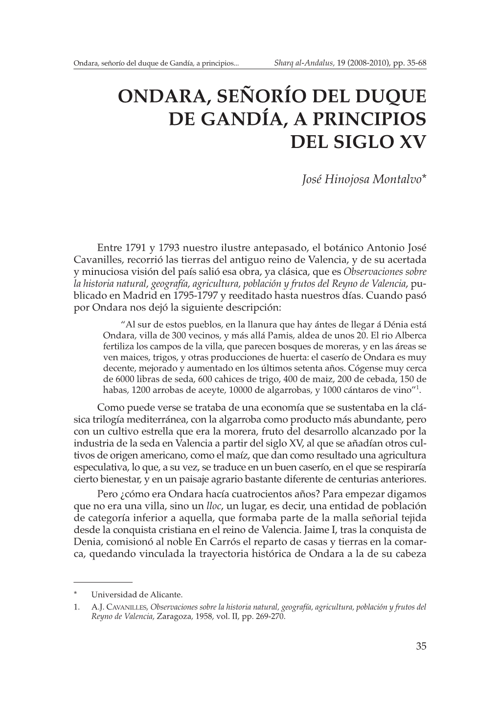 Pdf Ondara, Señorío Del Duque De Gandía, a Principios Del Siglo XV