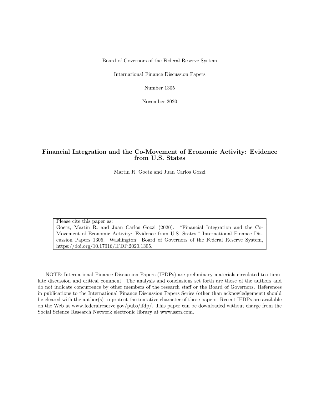 Financial Integration and the Co-Movement of Economic Activity: Evidence from U.S