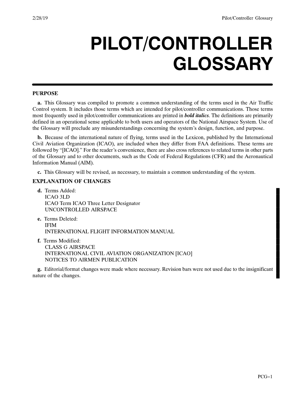 Pilot/Controller Glossary PILOT/CONTROLLER GLOSSARY