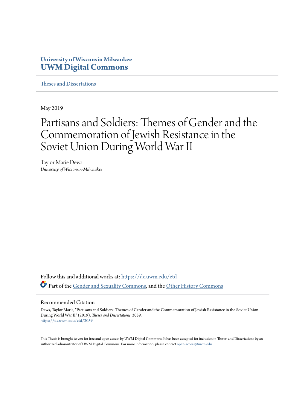 Partisans and Soldiers: Themes of Gender and the Commemoration Of
