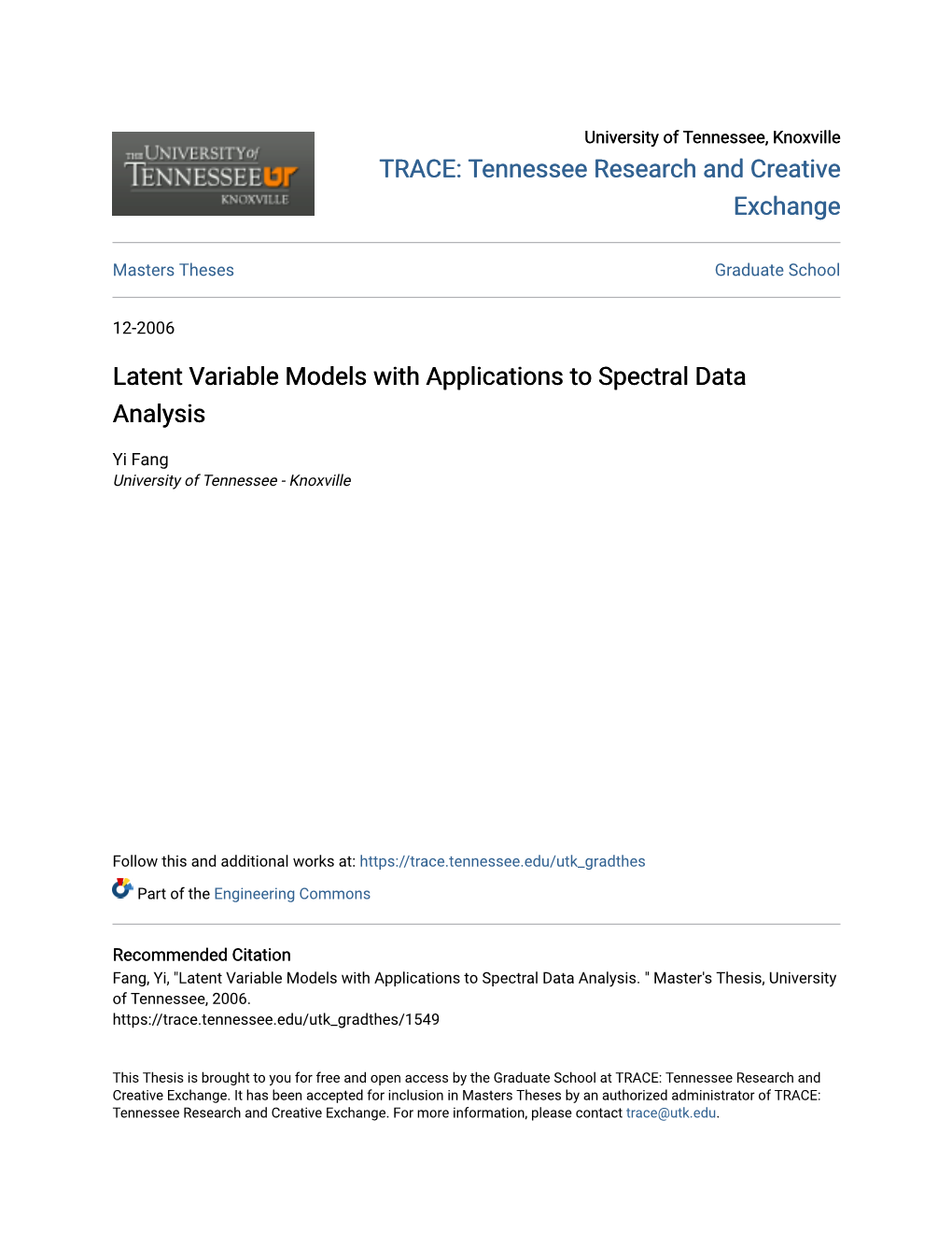 Latent Variable Models with Applications to Spectral Data Analysis