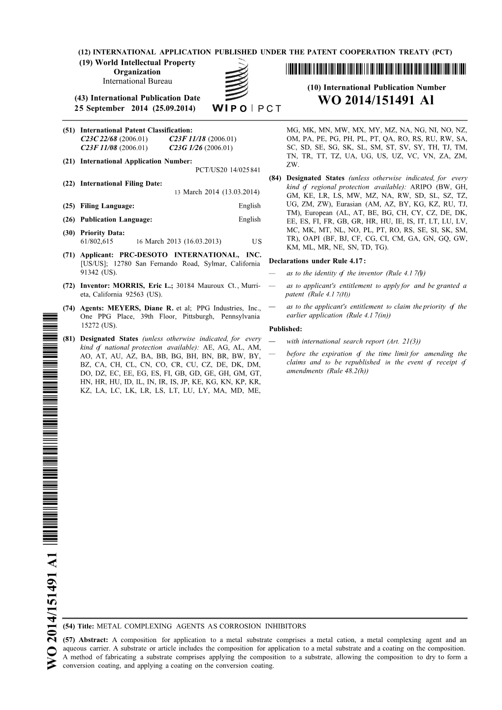 WO 2014/151491 Al 25 September 2014 (25.09.2014) P O P C T