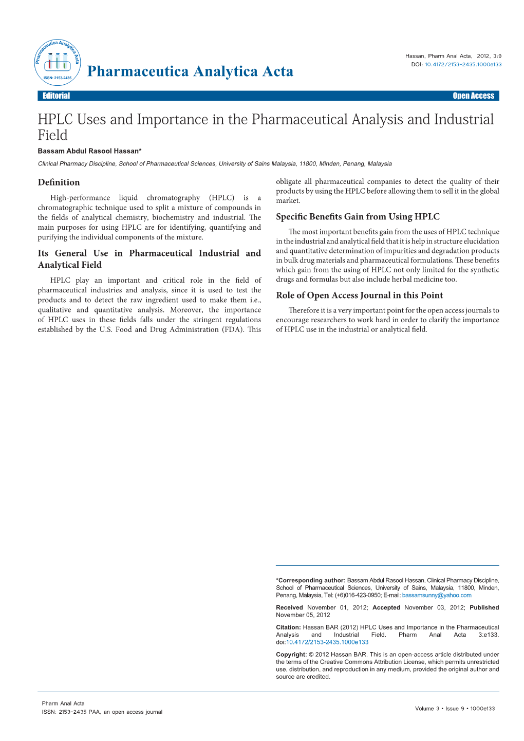 HPLC Uses and Importance in the Pharmaceutical Analysis And