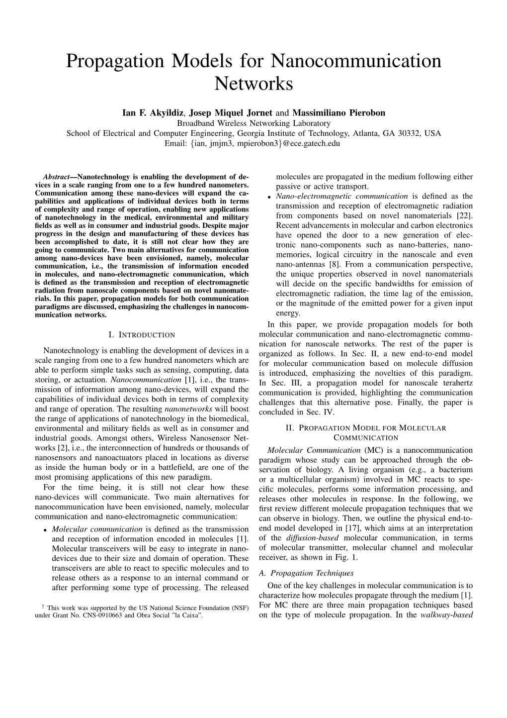 Propagation Models for Nanocommunication Networks