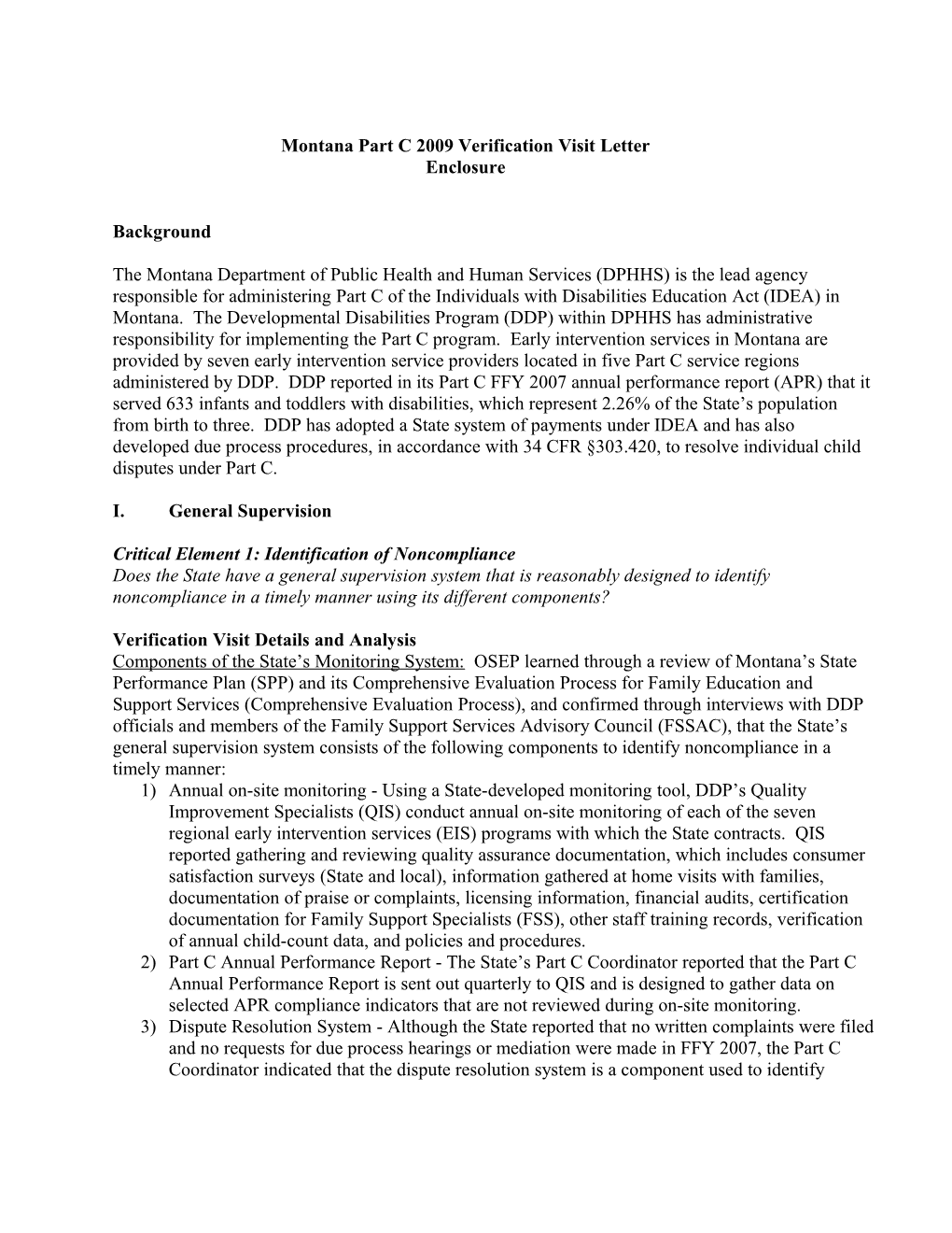 Montana 2009 Part C Verification Visit Enclosure (MS WORD)