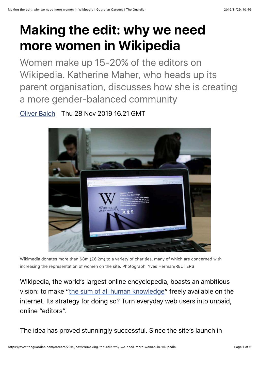 Making the Edit: Why We Need More Women in Wikipedia | Guardian