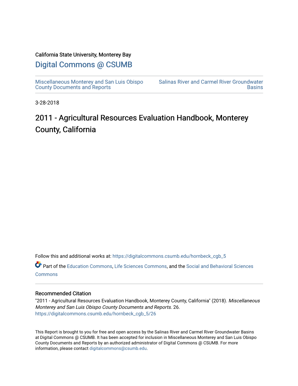 Agricultural Resources Evaluation Handbook, Monterey County, California