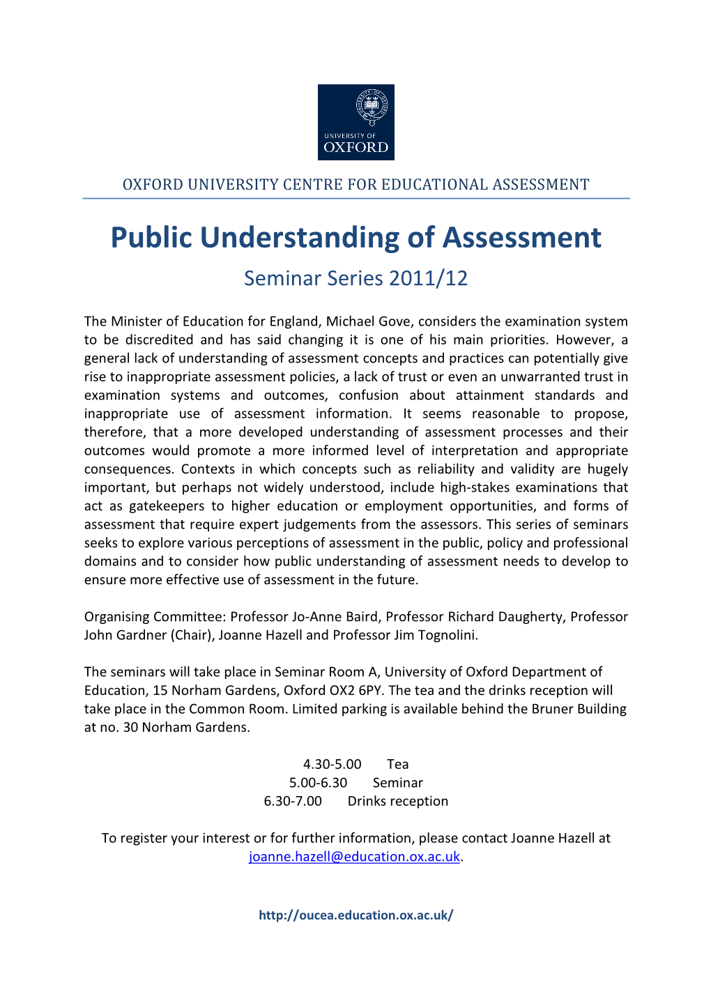 Public Understanding of Assessment Seminar Series 2011/12
