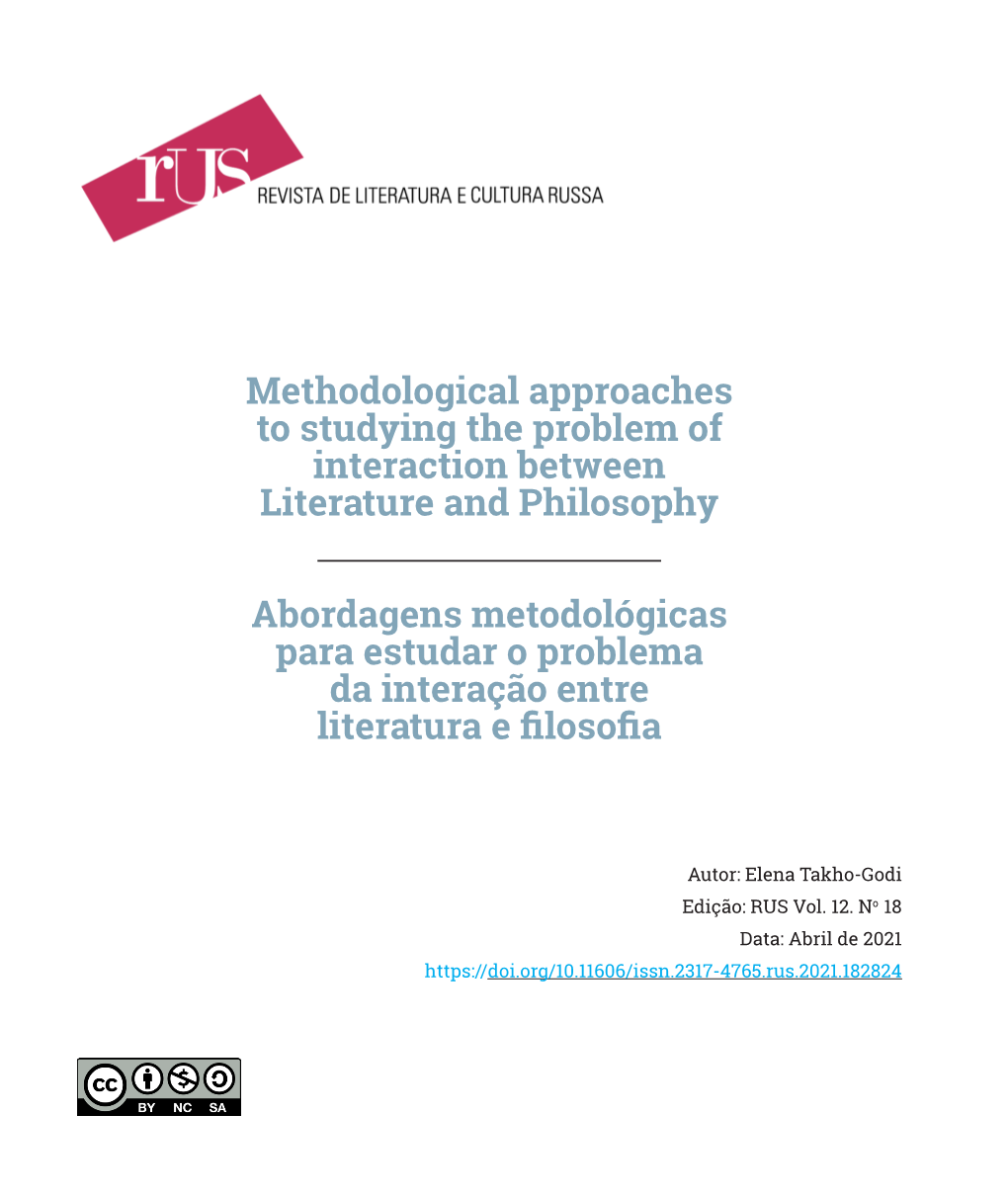 Methodological Approaches to Studying the Problem of Interaction Between Literature and Philosophy