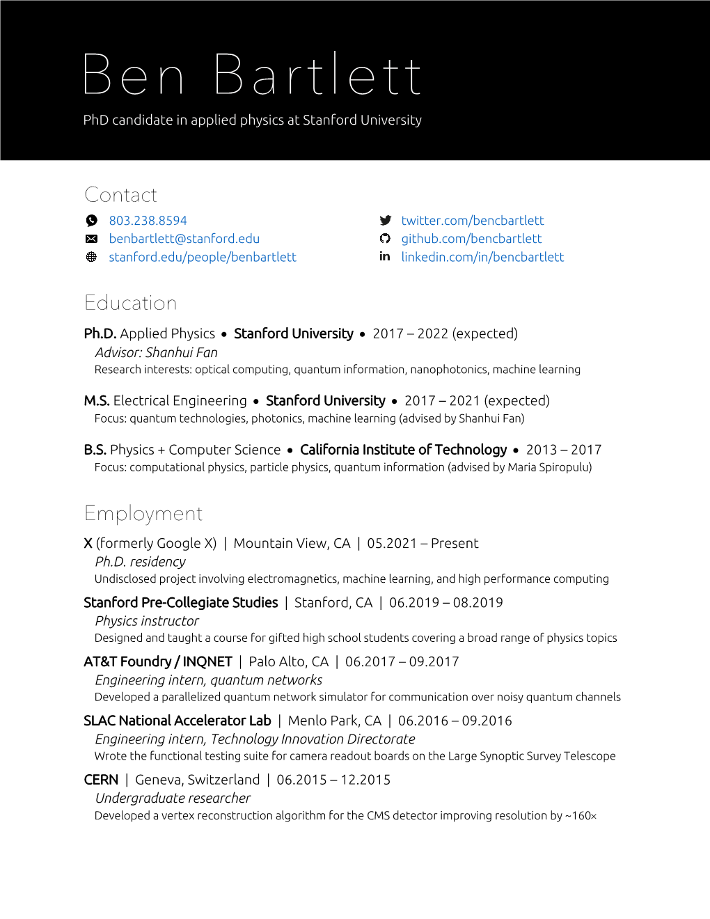 Ben Bartlett CV