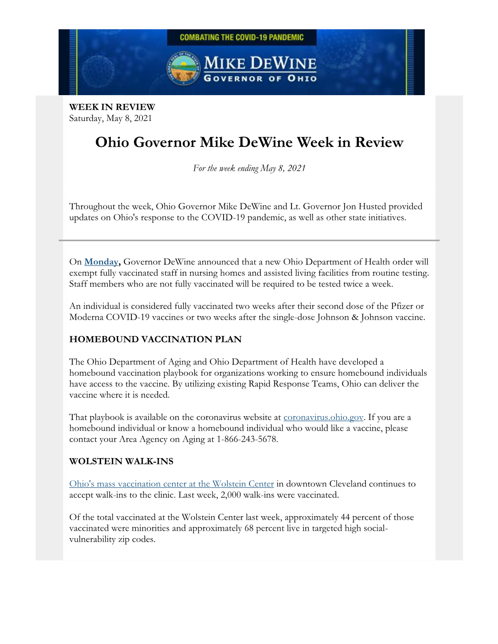 Ohio Governor Mike Dewine Week in Review