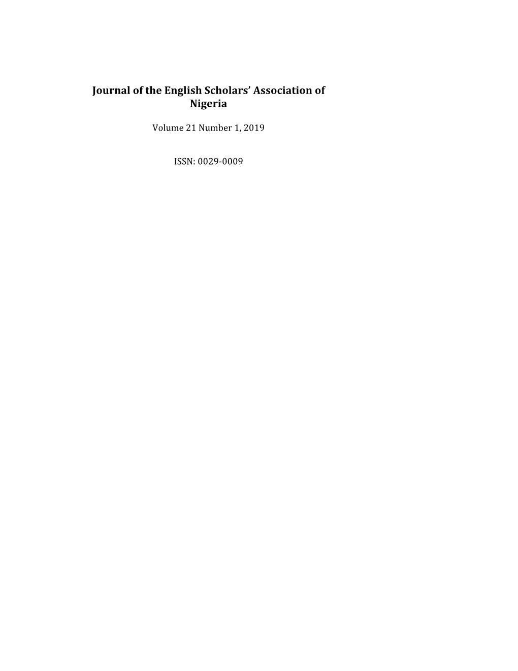 Journal of the English Scholars' Association of Nigeria Volume 21 Number 1, 2019