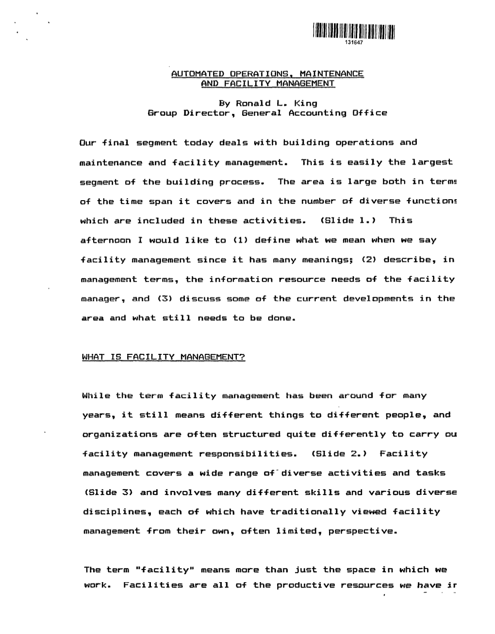 [Automated Operations, Maintenance and Facility Management]