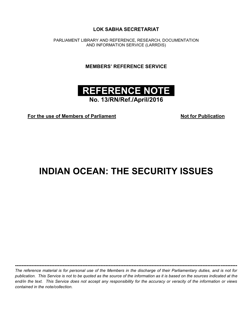 Indian Ocean: the Security Issues