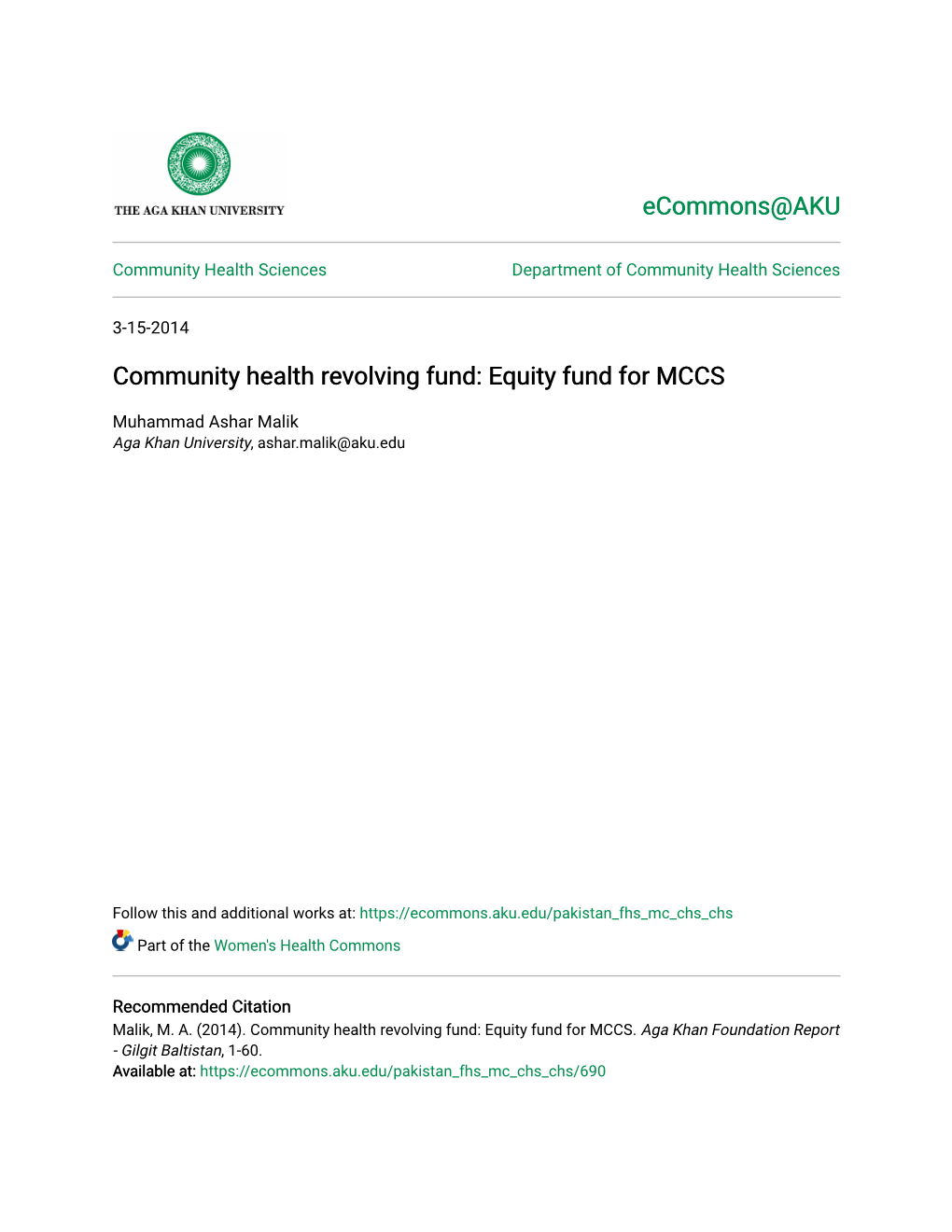 Community Health Revolving Fund: Equity Fund for MCCS