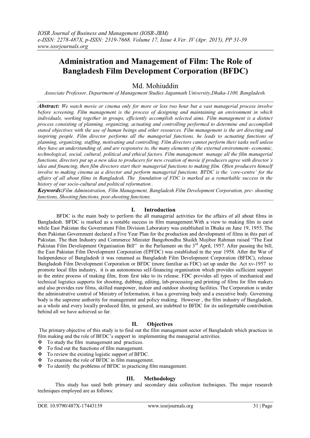 Administration and Management of Film: the Role of Bangladesh Film Development Corporation (BFDC)