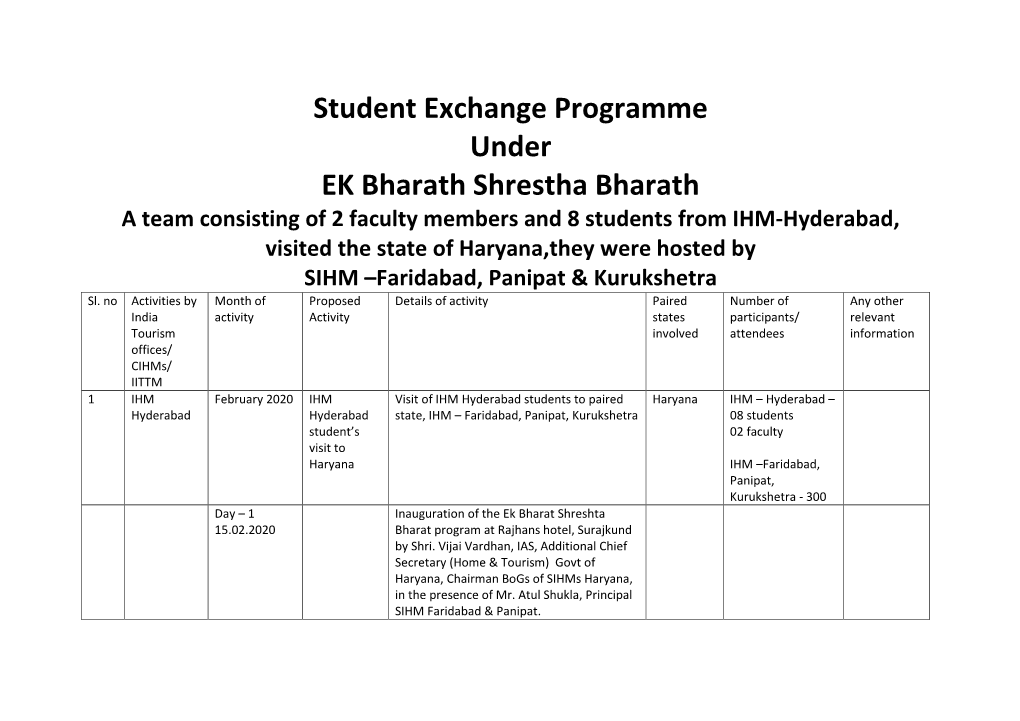 Student Exchange Programme Under EK