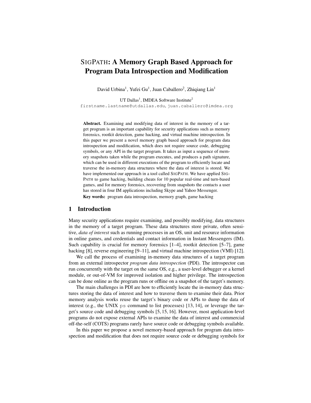 SIGPATH: a Memory Graph Based Approach for Program Data Introspection and Modiﬁcation